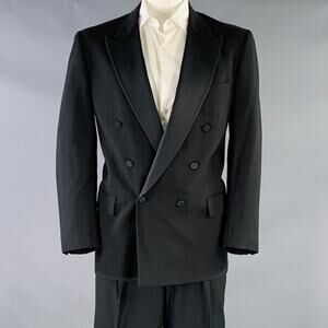 COUNTRY BRITCHES Size 44 Regular Black Wool Peak Lapel Tuxedo